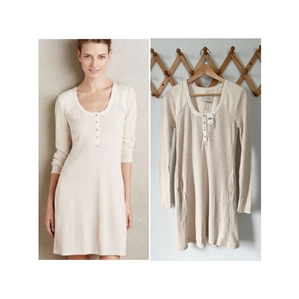 Saturday Sunday Anthropologie Lounge Dress Waffle Knit Cream XS